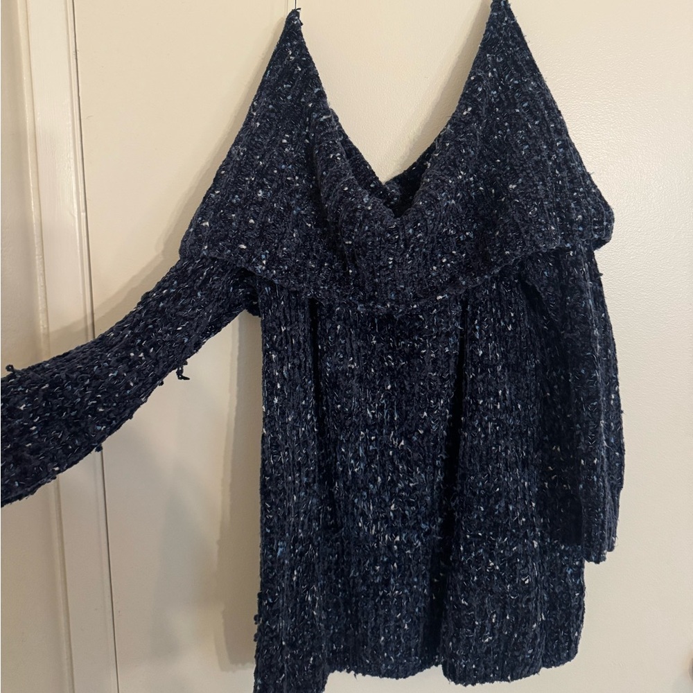 Lane Bryant Navy Blue Off-Shoulder Sweater